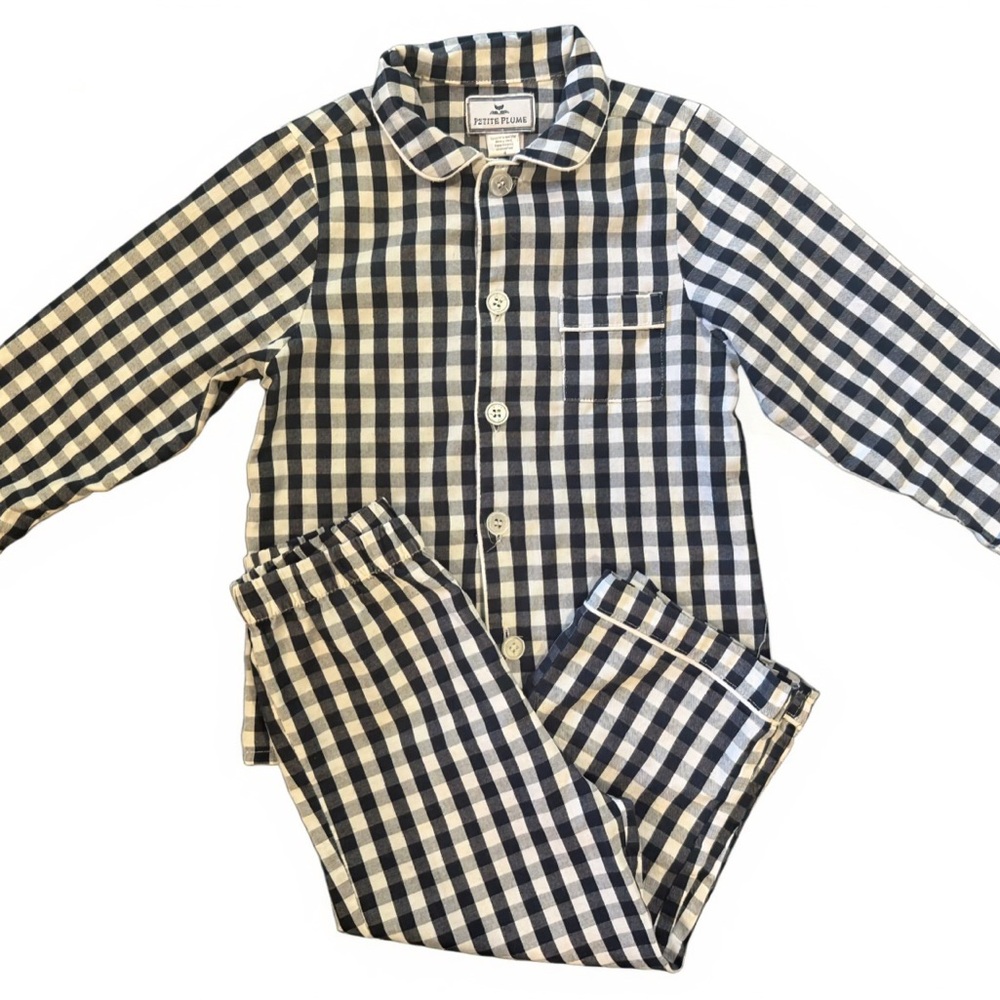 Petite Plume Kid’s Twill Pajama Set in Black Gingham Size 4